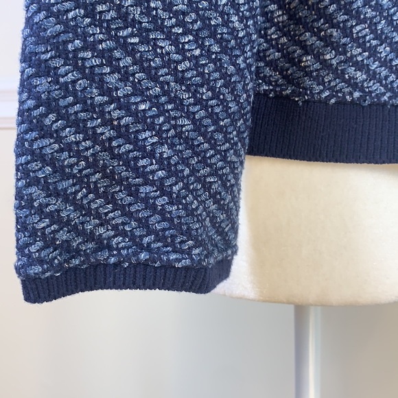 LOFT 3/4 Sleeves Fringe Knit Navy Open Jacket M - Picture 8 of 13